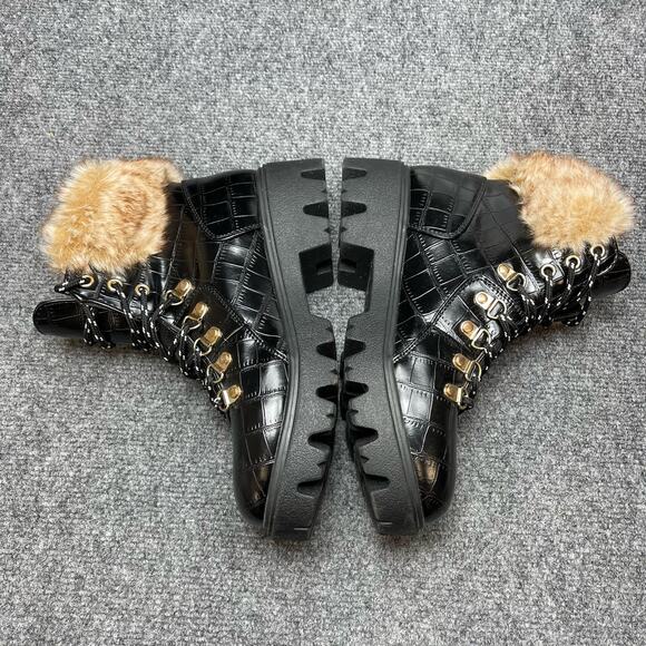 BAMBOO FORCE 10 Womens Lace Up Combat Boots Faux Fur Trim Size Size 8 - Picture 3 of 9